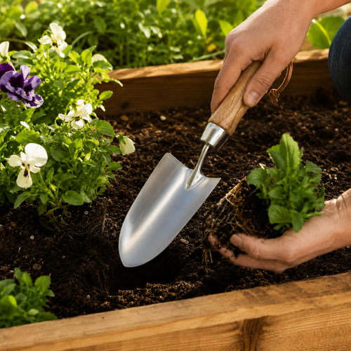 Premium Stainless Steel Garden Trowel with Natural Wooden Handle