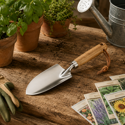 Premium Stainless Steel Garden Trowel with Natural Wooden Handle