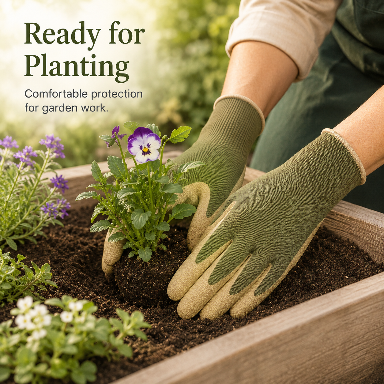 Protective Garden Gloves with Textured Grip & Snug Knit Cuffs