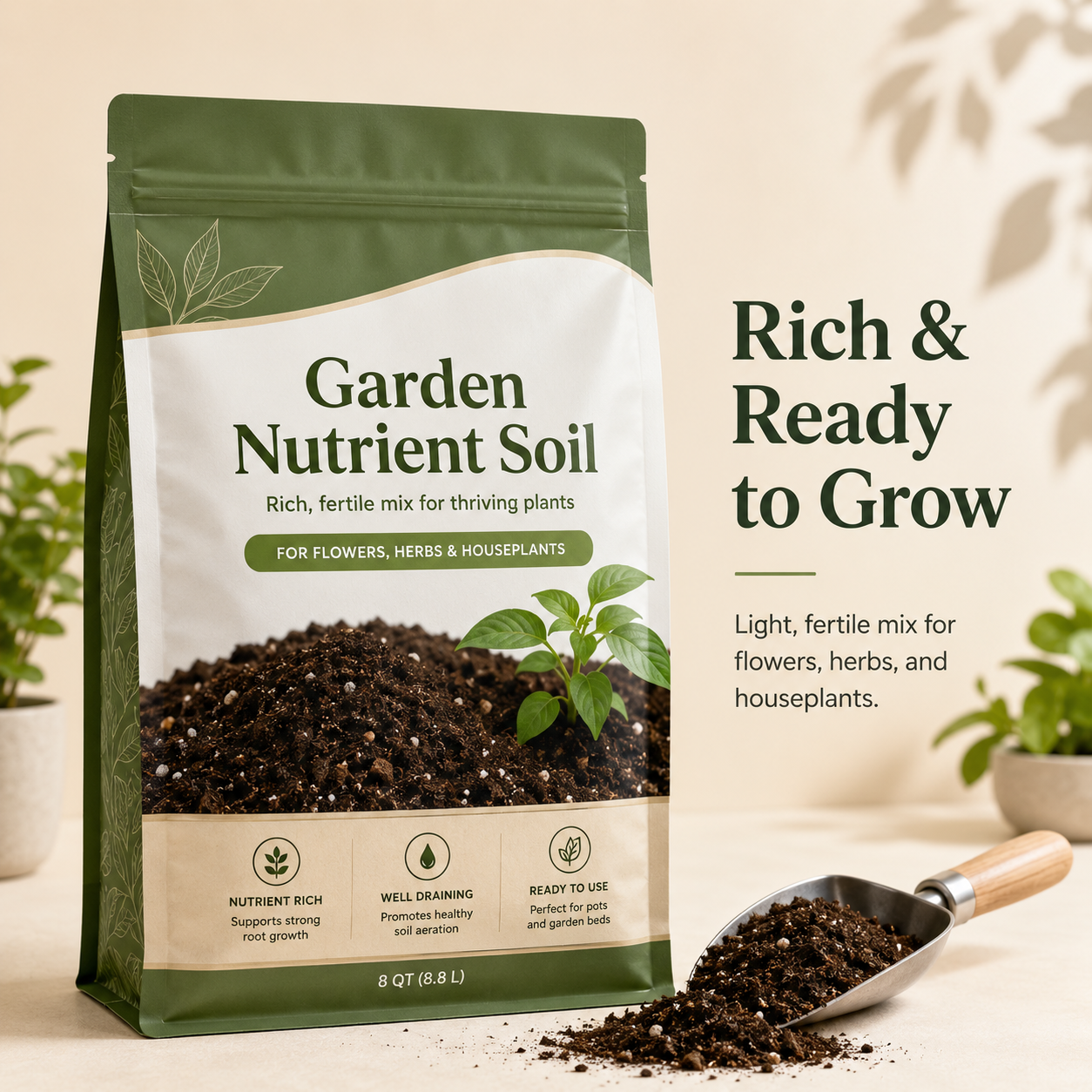 Garden Nutrient Soil for Flowers, Herbs & Houseplants