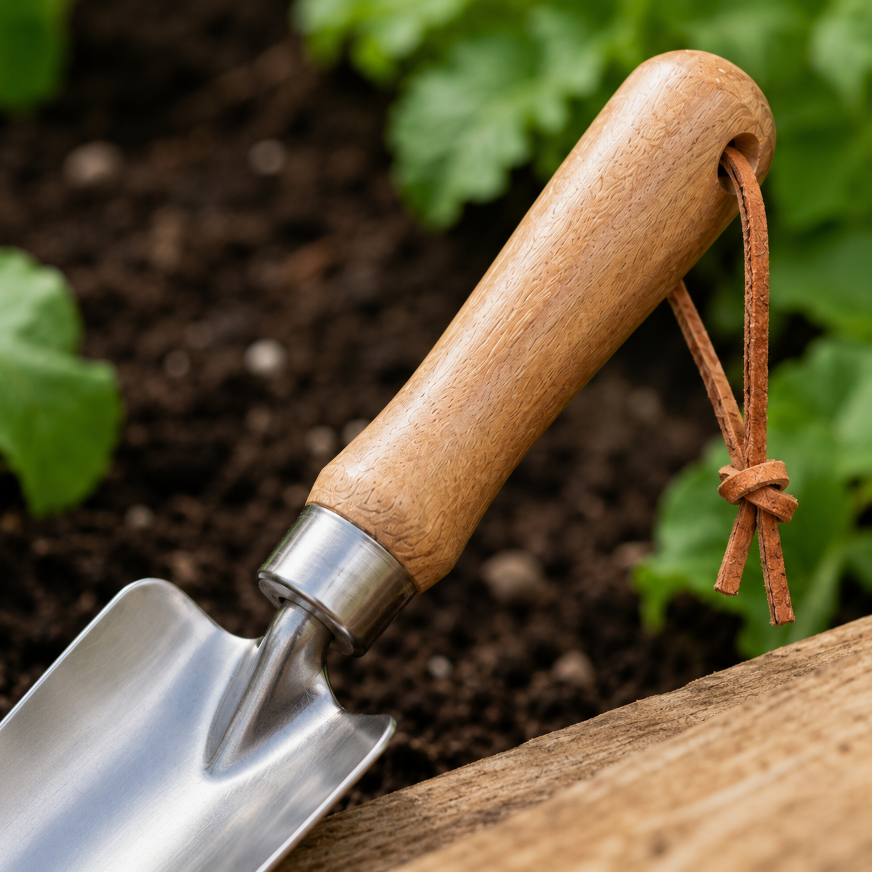 Premium Stainless Steel Garden Trowel with Natural Wooden Handle