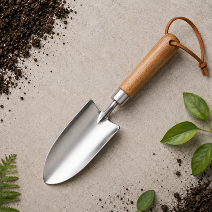Premium Stainless Steel Garden Trowel with Natural Wooden Handle