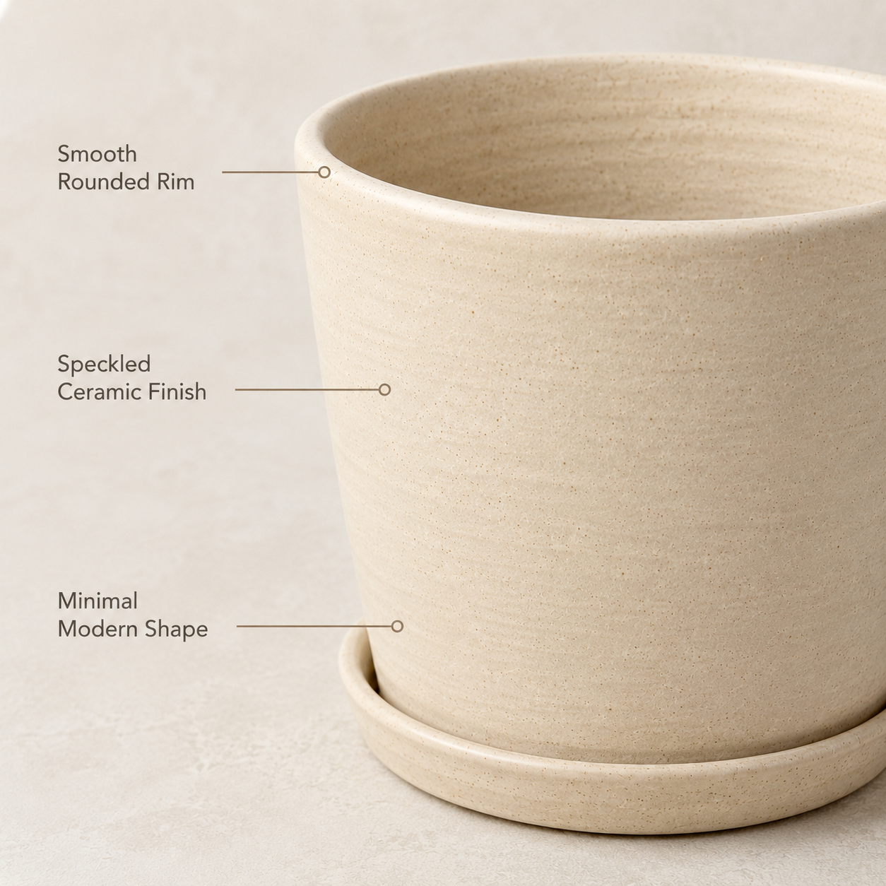 Speckled Ceramic Planter Pot with Matching Saucer – Minimal Indoor & Outdoor Flower Pot for Houseplants, Herbs and Garden Décor