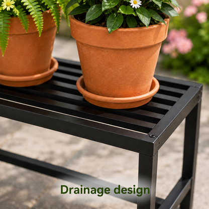Single Tier Metal Plant Stand – 60cm Outdoor Garden Flower Rack with Slatted Top Shelf for Pots, Planters and Patio Plant Display